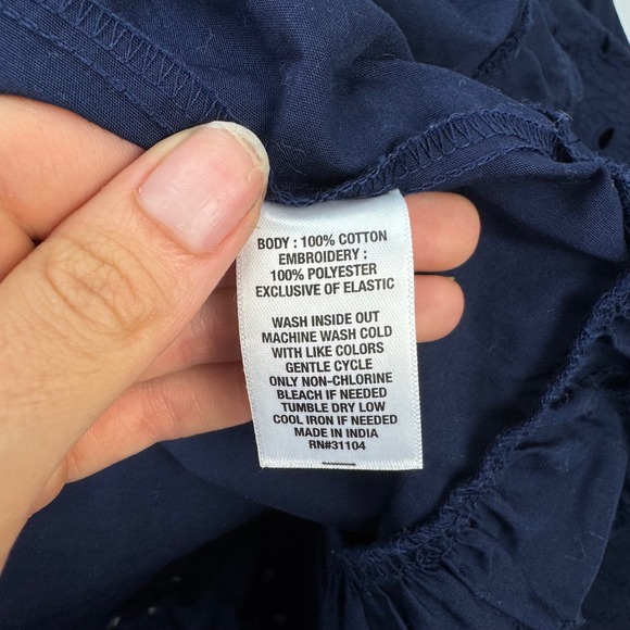 Crown & Ivy XL Navy Eyelet Cotton Flutter Smocked Back Maxi Dress Cottage Preppy - Picture 10 of 13